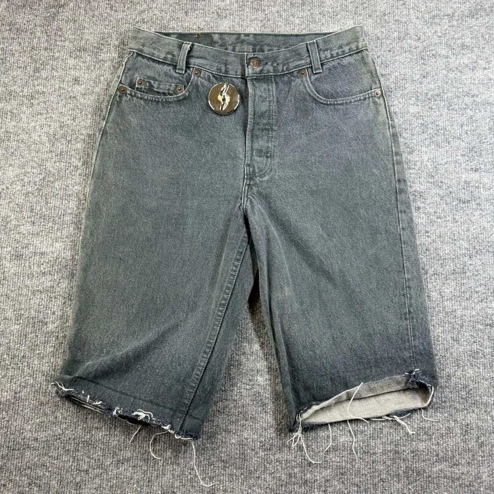 Vintage Levi's 701 Student Shorts Men's Gray Denim Frayed Hem USA Made -‎ 28X13